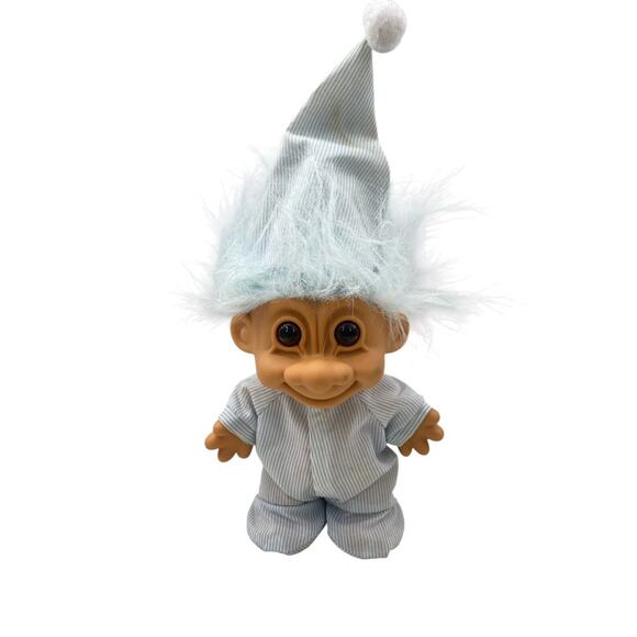 Vintage Russ Bedtime Troll Doll Sleepy Time Blue Pajamas and Nightcap - Picture 4 of 10